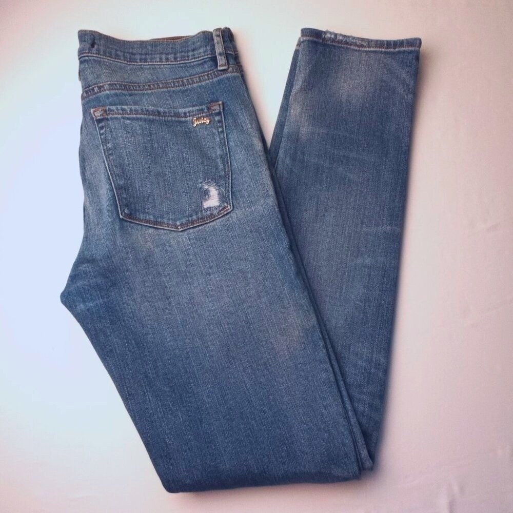 Juicy Couture Womens Low Rise Distressed Skinny Jeans Size 30/10 Medium Wash